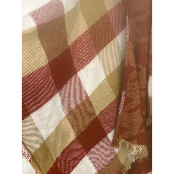 SOFT SURROUNDINGS Buffalo Plaid Throw Over Fringe Shawl Sweater Red/Tan one-size - Picture 4 of 10